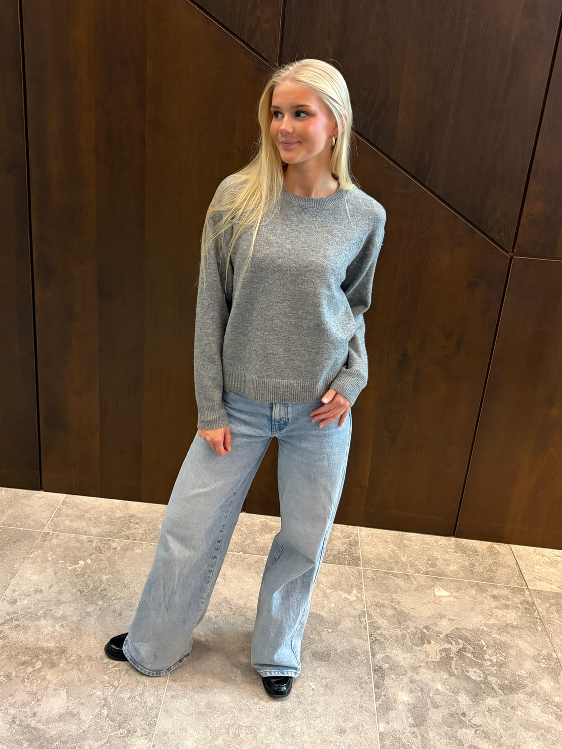 PCSALLY Knitted Top - Medium Grey Melange